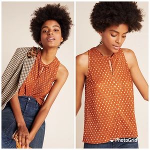 NWT Anthropologie Lennox Halter Top in Rust with Metallic Polka Dots XS